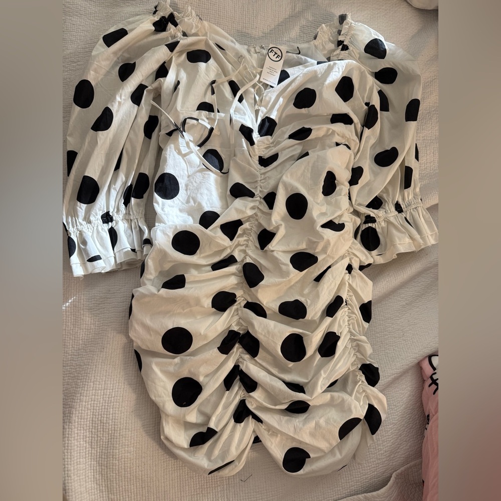 Fashion to Figure Ruched  Monochrome Polka Dot Mini Dress